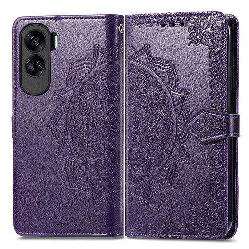 Leather Case Stands Fashionable Pattern Flip Cover Holder for Huawei Honor 90 Lite 5G Purple