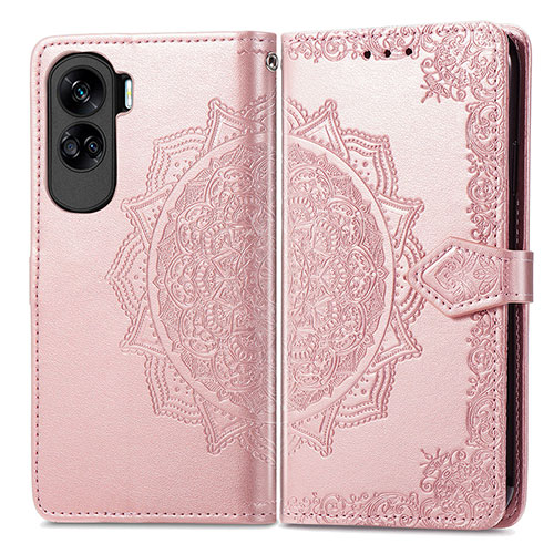 Leather Case Stands Fashionable Pattern Flip Cover Holder for Huawei Honor 90 Lite 5G Rose Gold