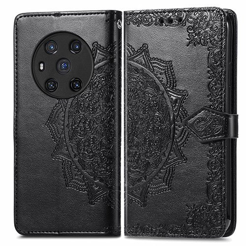 Leather Case Stands Fashionable Pattern Flip Cover Holder for Huawei Honor Magic3 5G Black