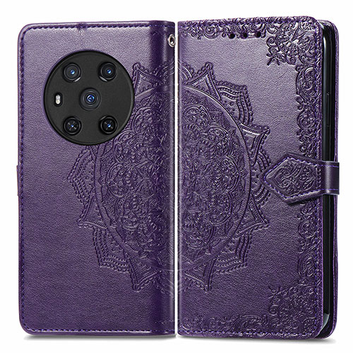 Leather Case Stands Fashionable Pattern Flip Cover Holder for Huawei Honor Magic3 5G Purple