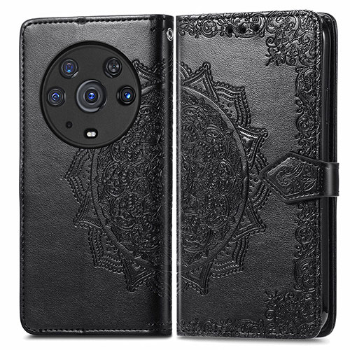 Leather Case Stands Fashionable Pattern Flip Cover Holder for Huawei Honor Magic3 Pro 5G Black