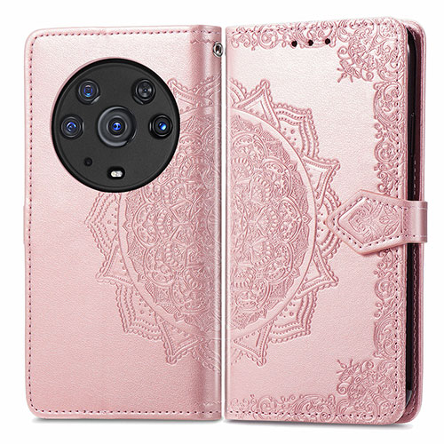 Leather Case Stands Fashionable Pattern Flip Cover Holder for Huawei Honor Magic3 Pro 5G Rose Gold