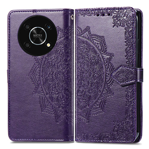 Leather Case Stands Fashionable Pattern Flip Cover Holder for Huawei Honor Magic4 Lite 5G Purple