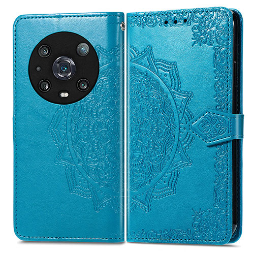 Leather Case Stands Fashionable Pattern Flip Cover Holder for Huawei Honor Magic4 Pro 5G Blue