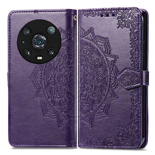 Leather Case Stands Fashionable Pattern Flip Cover Holder for Huawei Honor Magic4 Pro 5G Purple