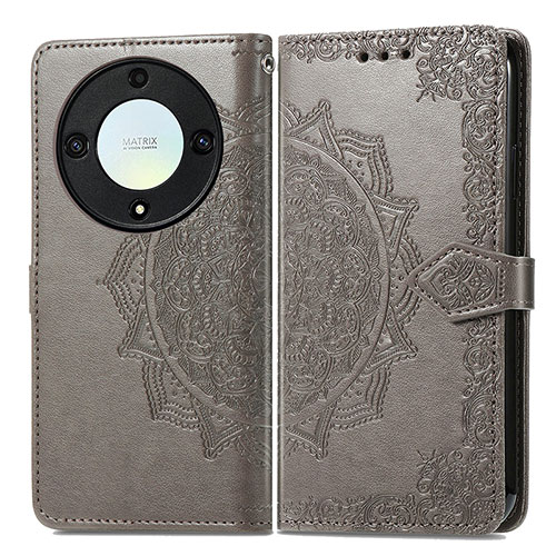 Leather Case Stands Fashionable Pattern Flip Cover Holder for Huawei Honor Magic5 Lite 5G Gray