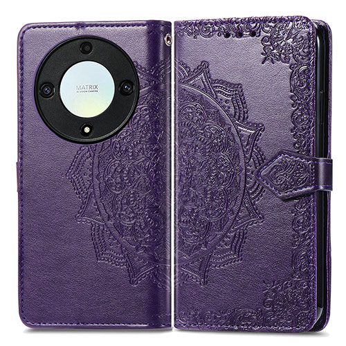 Leather Case Stands Fashionable Pattern Flip Cover Holder for Huawei Honor Magic5 Lite 5G Purple