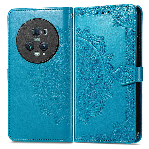 Leather Case Stands Fashionable Pattern Flip Cover Holder for Huawei Honor Magic5 Pro 5G Blue