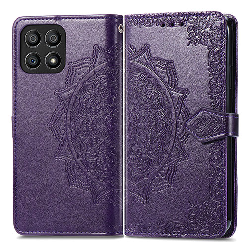 Leather Case Stands Fashionable Pattern Flip Cover Holder for Huawei Honor X30i Purple