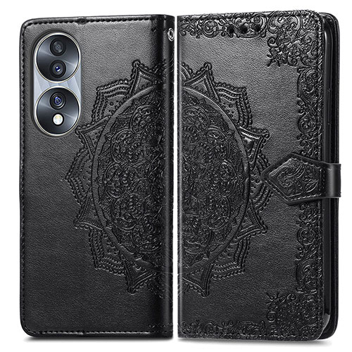 Leather Case Stands Fashionable Pattern Flip Cover Holder for Huawei Honor X7b Black