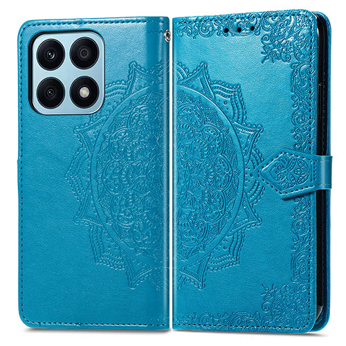 Leather Case Stands Fashionable Pattern Flip Cover Holder for Huawei Honor X8a 4G Blue