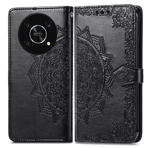 Leather Case Stands Fashionable Pattern Flip Cover Holder for Huawei Honor X9 5G Black