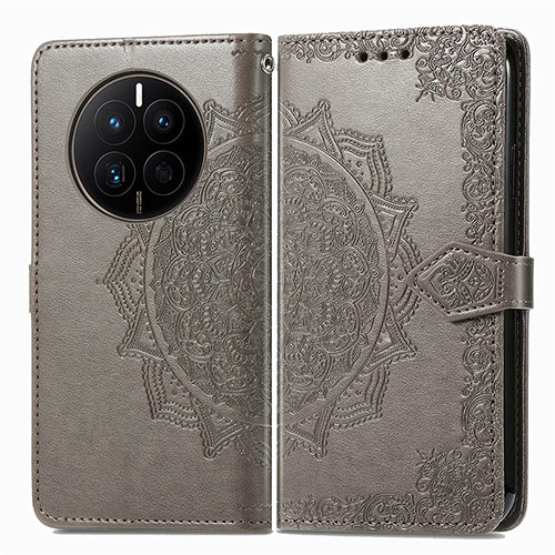 Leather Case Stands Fashionable Pattern Flip Cover Holder for Huawei Mate 50 Gray