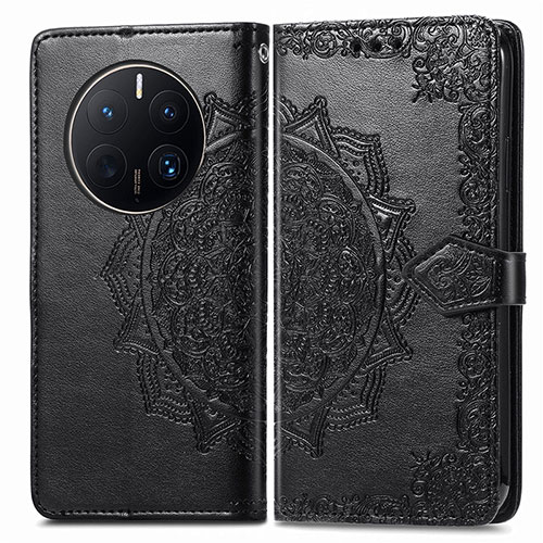 Leather Case Stands Fashionable Pattern Flip Cover Holder for Huawei Mate 50 Pro Black