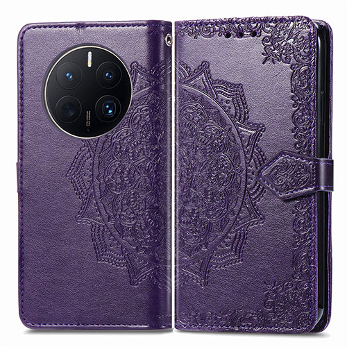 Leather Case Stands Fashionable Pattern Flip Cover Holder for Huawei Mate 50 Pro Purple