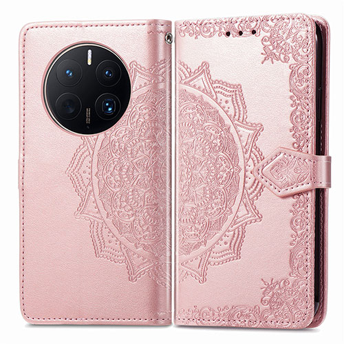 Leather Case Stands Fashionable Pattern Flip Cover Holder for Huawei Mate 50 Pro Rose Gold