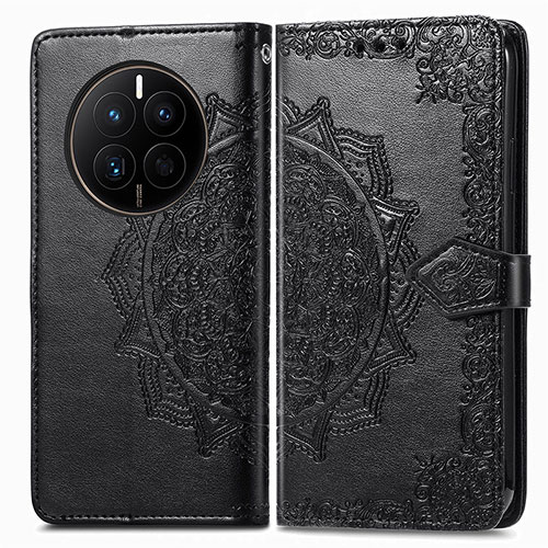 Leather Case Stands Fashionable Pattern Flip Cover Holder for Huawei Mate 50E Black