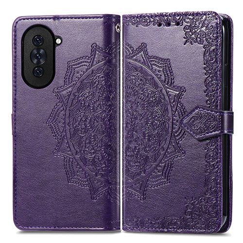 Leather Case Stands Fashionable Pattern Flip Cover Holder for Huawei Nova 10 Purple