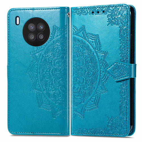 Leather Case Stands Fashionable Pattern Flip Cover Holder for Huawei Nova 8i Blue