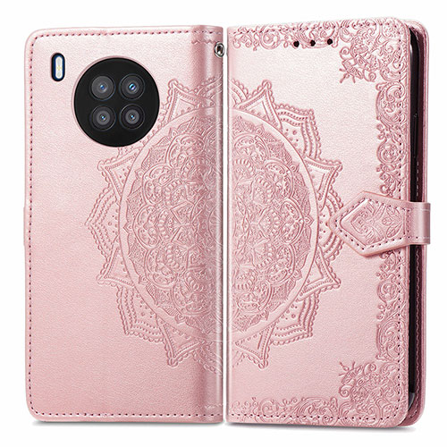 Leather Case Stands Fashionable Pattern Flip Cover Holder for Huawei Nova 8i Rose Gold