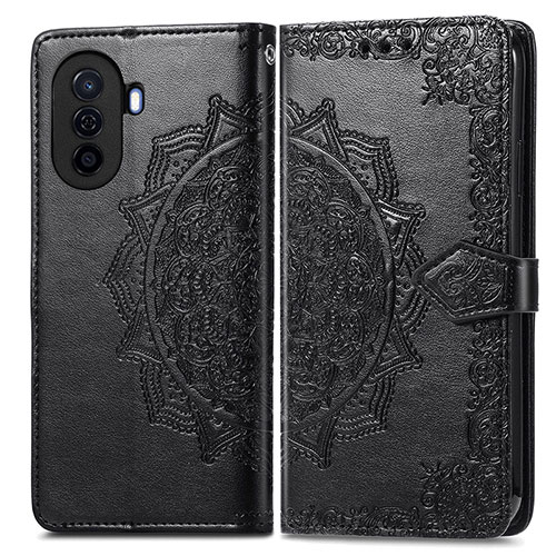 Leather Case Stands Fashionable Pattern Flip Cover Holder for Huawei Nova Y70 Black