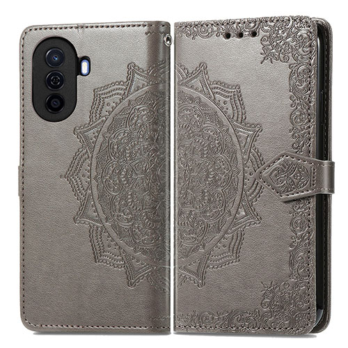 Leather Case Stands Fashionable Pattern Flip Cover Holder for Huawei Nova Y70 Gray