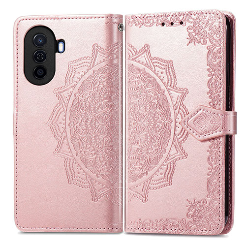 Leather Case Stands Fashionable Pattern Flip Cover Holder for Huawei Nova Y70 Rose Gold