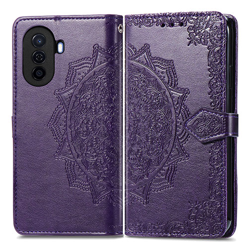 Leather Case Stands Fashionable Pattern Flip Cover Holder for Huawei Nova Y71 Purple