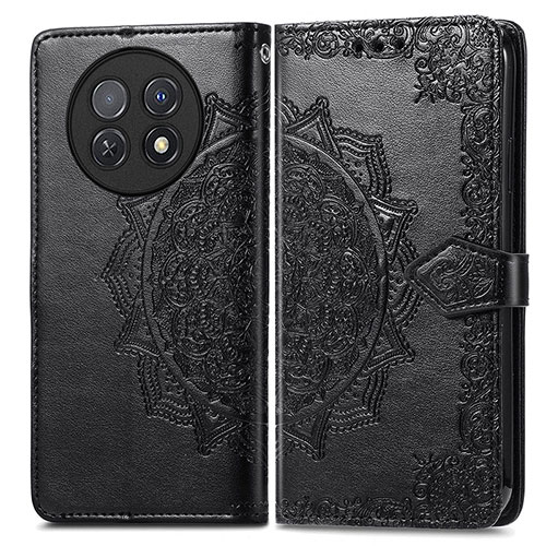 Leather Case Stands Fashionable Pattern Flip Cover Holder for Huawei Nova Y91 Black