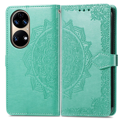 Leather Case Stands Fashionable Pattern Flip Cover Holder for Huawei P50e Green