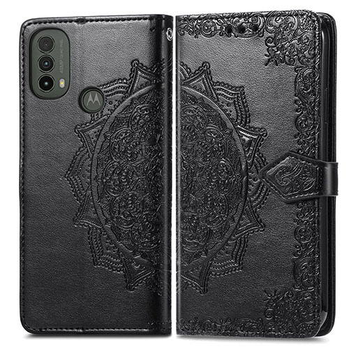 Leather Case Stands Fashionable Pattern Flip Cover Holder for Motorola Moto E20 Black