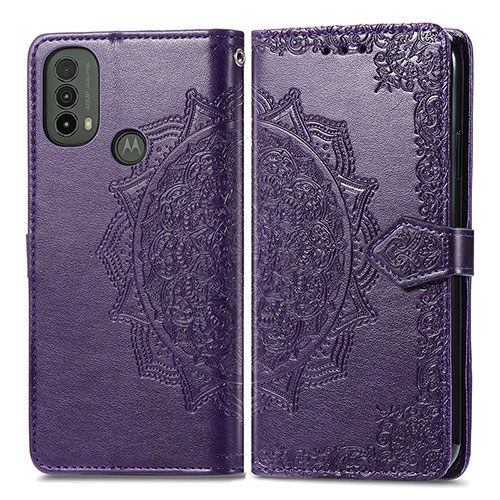 Leather Case Stands Fashionable Pattern Flip Cover Holder for Motorola Moto E30 Purple