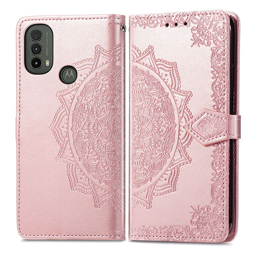 Leather Case Stands Fashionable Pattern Flip Cover Holder for Motorola Moto E30 Rose Gold