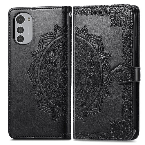 Leather Case Stands Fashionable Pattern Flip Cover Holder for Motorola Moto E32 Black