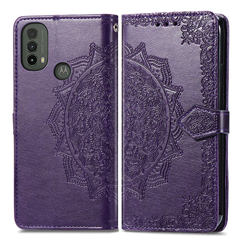 Leather Case Stands Fashionable Pattern Flip Cover Holder for Motorola Moto E40 Purple