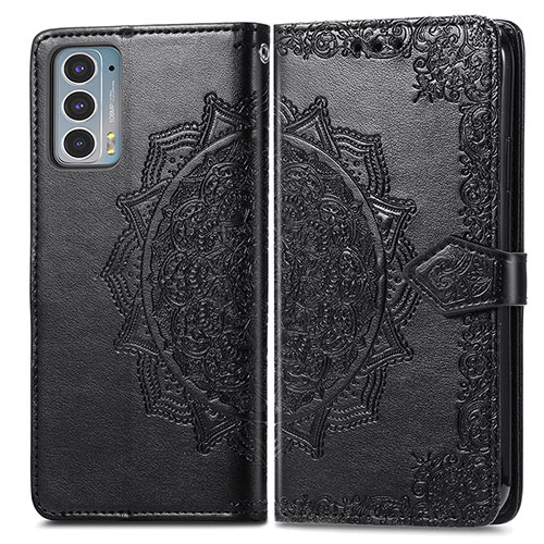 Leather Case Stands Fashionable Pattern Flip Cover Holder for Motorola Moto Edge 20 5G Black