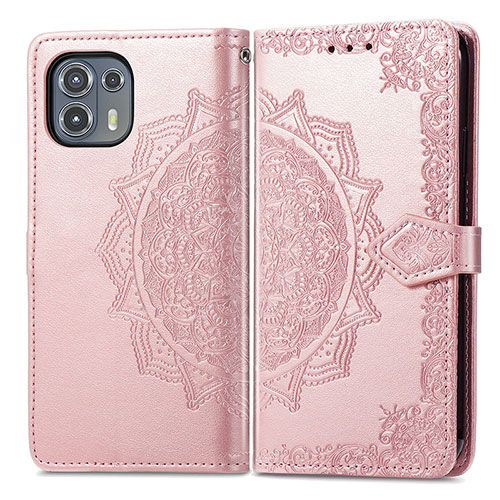 Leather Case Stands Fashionable Pattern Flip Cover Holder for Motorola Moto Edge 20 Lite 5G Rose Gold