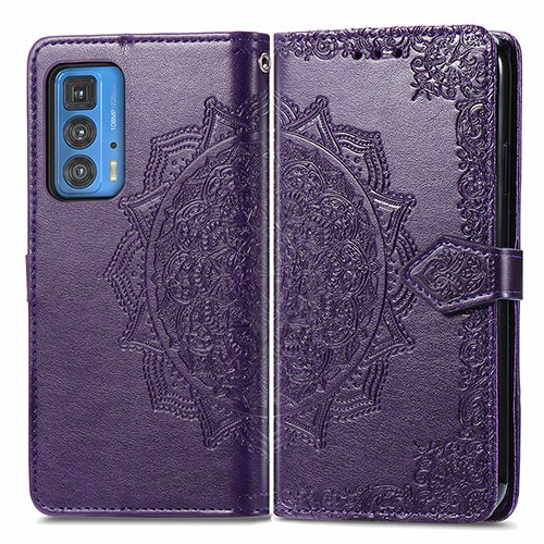 Leather Case Stands Fashionable Pattern Flip Cover Holder for Motorola Moto Edge 20 Pro 5G Purple