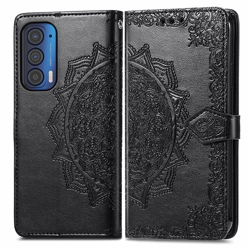 Leather Case Stands Fashionable Pattern Flip Cover Holder for Motorola Moto Edge (2021) 5G Black