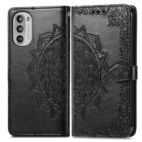 Leather Case Stands Fashionable Pattern Flip Cover Holder for Motorola Moto Edge (2022) 5G Black