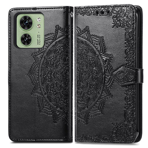 Leather Case Stands Fashionable Pattern Flip Cover Holder for Motorola Moto Edge (2023) 5G Black