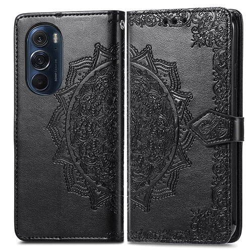 Leather Case Stands Fashionable Pattern Flip Cover Holder for Motorola Moto Edge 30 Pro 5G Black