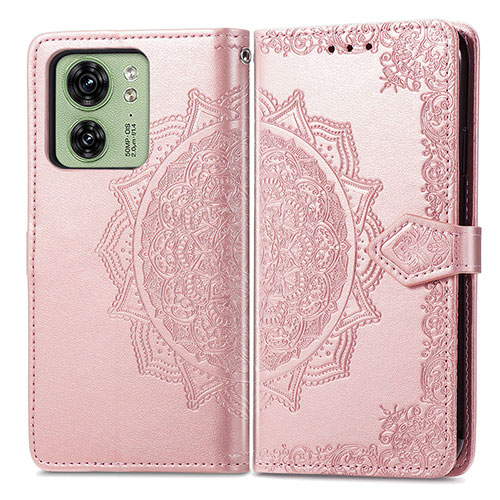 Leather Case Stands Fashionable Pattern Flip Cover Holder for Motorola Moto Edge 40 5G Rose Gold