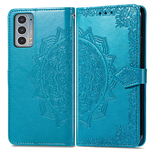 Leather Case Stands Fashionable Pattern Flip Cover Holder for Motorola Moto Edge Lite 5G Blue