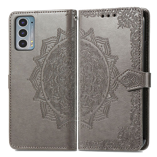 Leather Case Stands Fashionable Pattern Flip Cover Holder for Motorola Moto Edge Lite 5G Gray