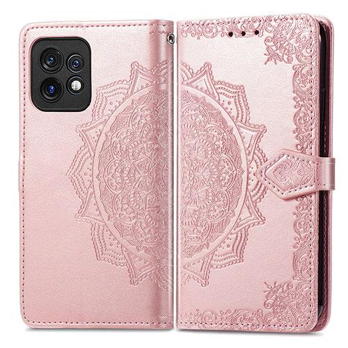 Leather Case Stands Fashionable Pattern Flip Cover Holder for Motorola Moto Edge Plus (2023) 5G Rose Gold