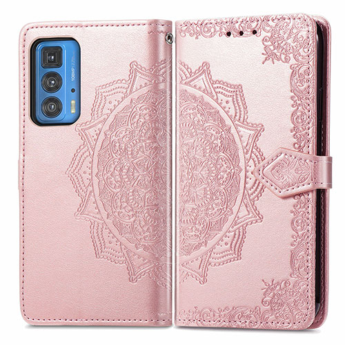 Leather Case Stands Fashionable Pattern Flip Cover Holder for Motorola Moto Edge S Pro 5G Rose Gold