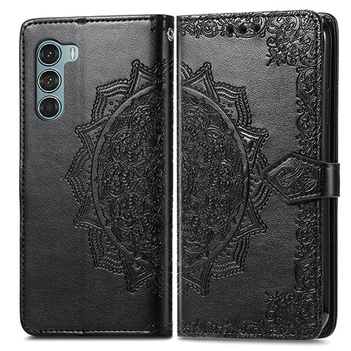 Leather Case Stands Fashionable Pattern Flip Cover Holder for Motorola Moto Edge S30 5G Black