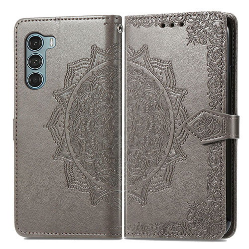 Leather Case Stands Fashionable Pattern Flip Cover Holder for Motorola Moto Edge S30 5G Gray