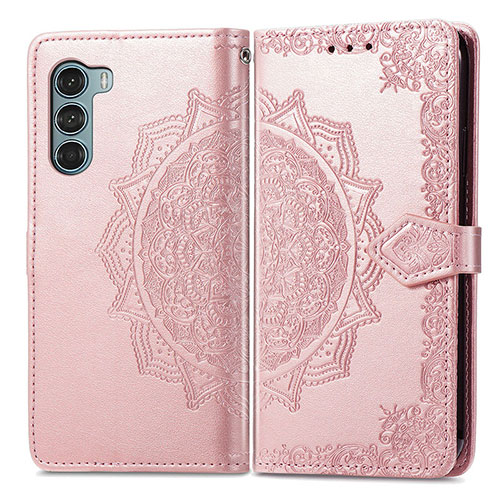 Leather Case Stands Fashionable Pattern Flip Cover Holder for Motorola Moto Edge S30 5G Rose Gold